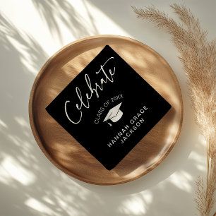Black & White Script Graduation Congratulations Napkins