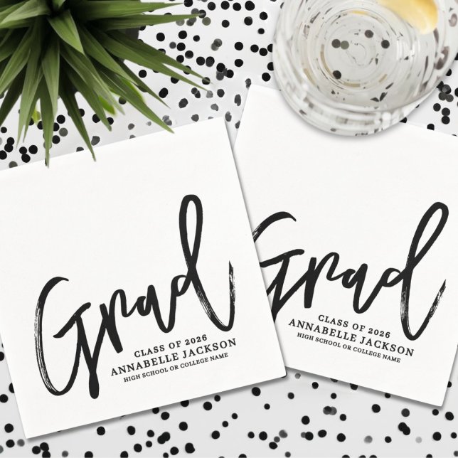 Black White Script Graduation Napkins (Black White Script Graduation Napkins)
