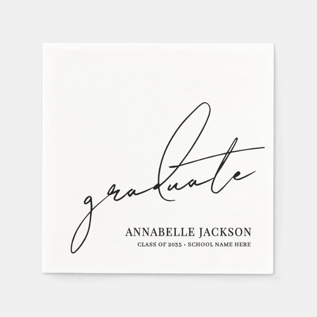 Black White Script Graduation Napkins (Front)