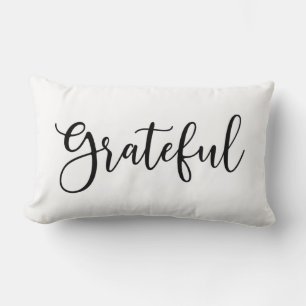 Black White Script Grateful Lumbar Pillow
