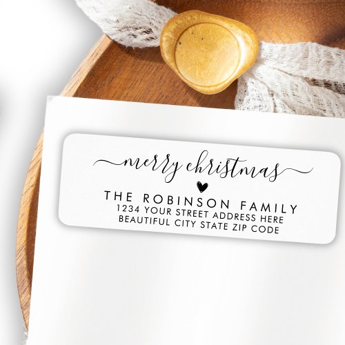 Black White Script Heart Christmas Return Address Label