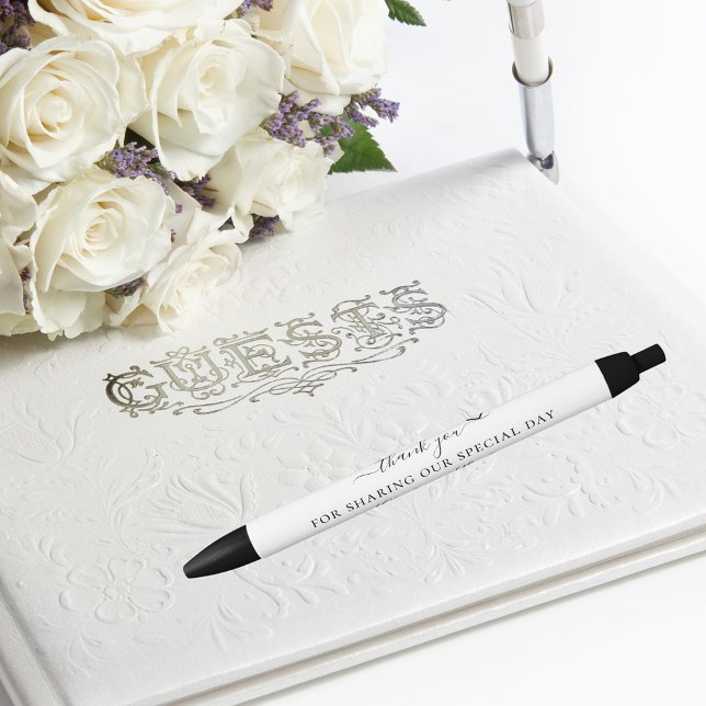 Black white script heart wedding thank you pen (Creator Uploaded)
