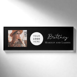 Black & White Script Logo Photo Makeup Name Tag