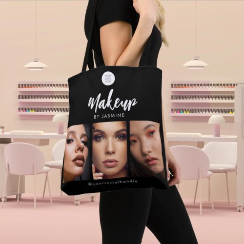 Black White Script Logo Photo Makeup Studio Tote Bag