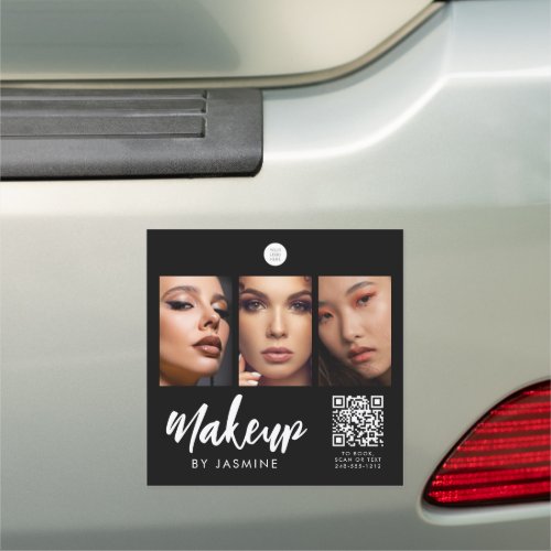 Black White Script Logo QR Code Photo Makeup Car Magnet