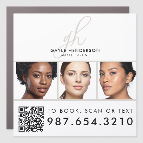 Black White Script Logo QR Code Photo Makeup Car Magnet