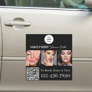 Black White Script Logo QR Code Photo Makeup Car Magnet