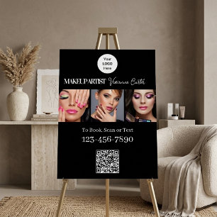 Black White Script Logo QR Code Photo Makeup Foam Board