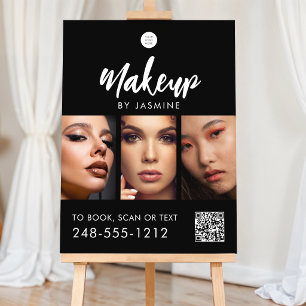 Black White Script Logo QR Code Photo Makeup Foam Board