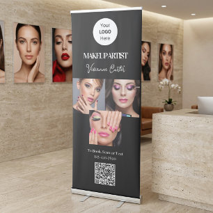 Black White Script Logo QR Code Photo Makeup Retractable Banner