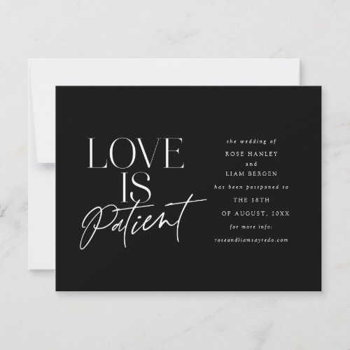 Black White Script Love Wedding Change the Date Announcement