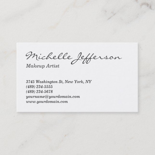 Black & White Script Makeup Artist Business Card (Front)
