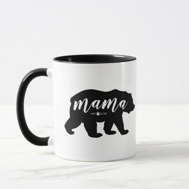 Black & White Script Mama Bear Established Year Mug (Left)