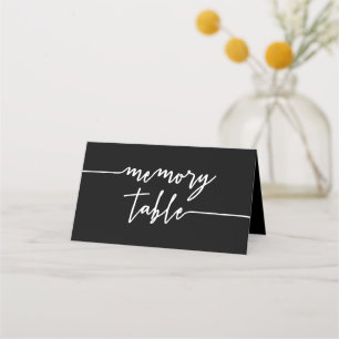 Black White Script Memory Table Place Card