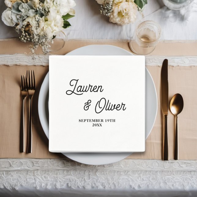 Black & White Script Minimalist Wedding Napkins (Creator Uploaded)