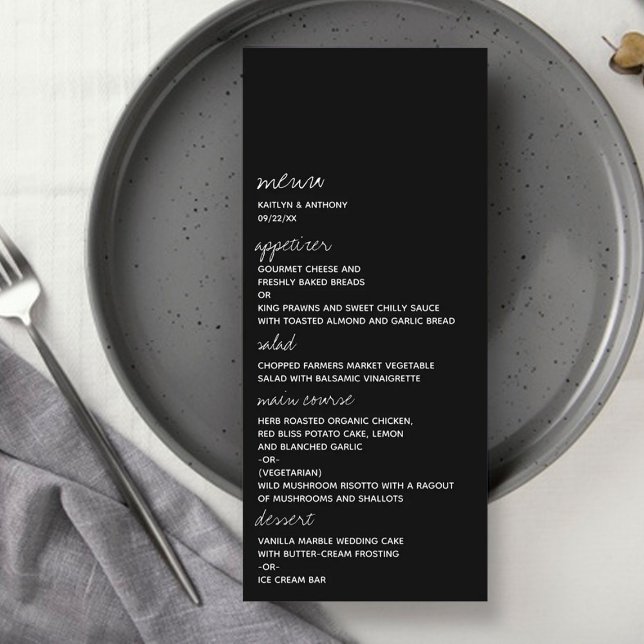 Black & White Script Minimalistic Wedding Menu (Creator Uploaded)
