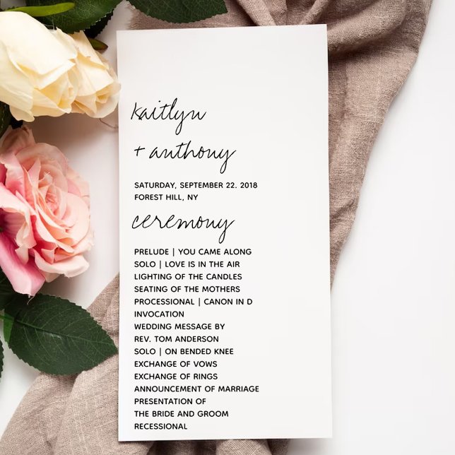 Black & White Script Minimalistic Wedding Program (Creator Uploaded)
