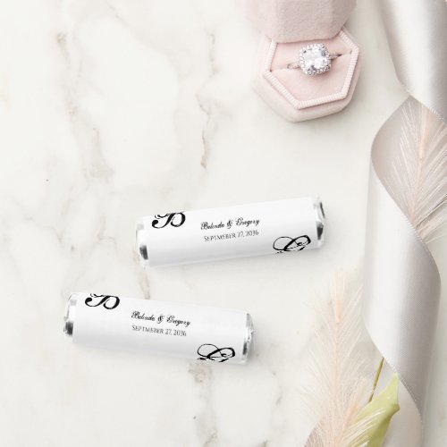 Black  White Script Monogram Wedding  Breath Savers Mints