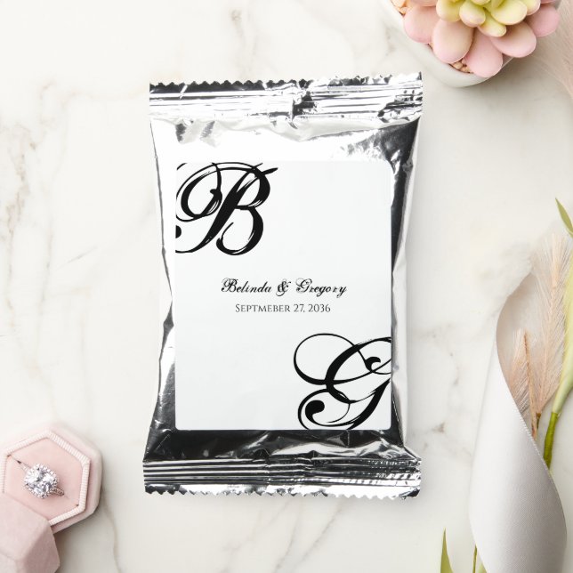 Black & White Script Monogram Wedding  Coffee Drink Mix (Wedding)