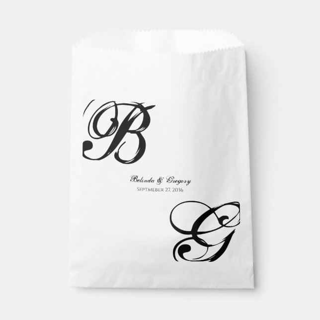 Black & White Script Monogram Wedding  Favor Bag (Front)
