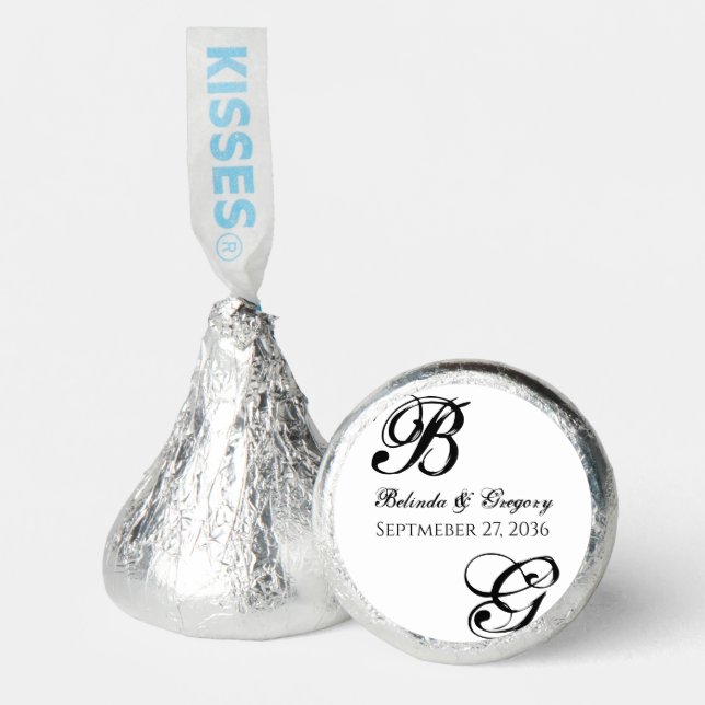 Black & White Script Monogram Wedding  Hershey®'s Kisses® (Front)