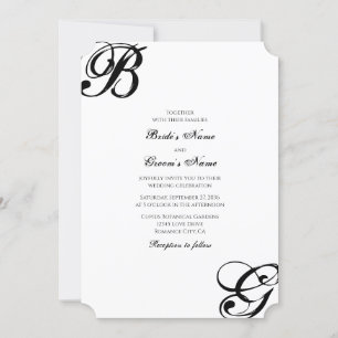 Black & White Script Monogram Wedding Invitation