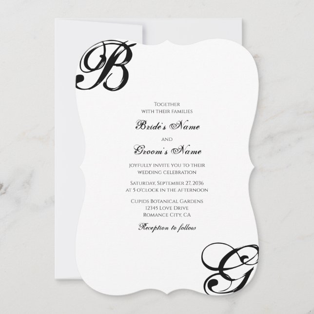 Black & White Script Monogram Wedding Invitation (Front)