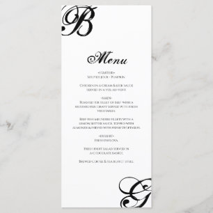 Black & White Script Monogram Wedding Menu