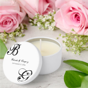 Black & White Script Monogram Wedding Mini Candle Favors