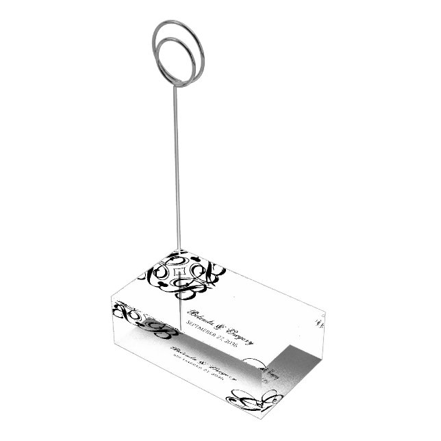 Black & White Script Monogram Wedding Place Card Holder (Corner)