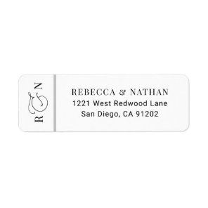 Black White Script Monogram Wedding Return Address Label