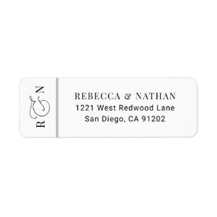 Black White Script Monogram Wedding Return Address Label