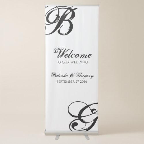 Black  White Script Monogram Wedding Welcome Sign