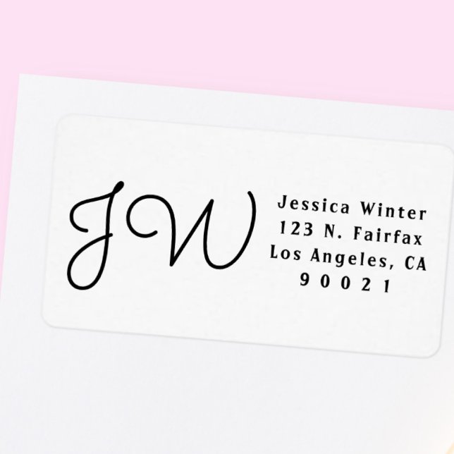 Black & White Script Monogrammed Return Address Label (Creator Uploaded)