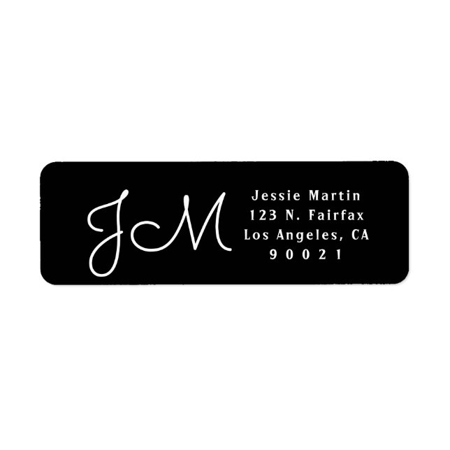 Black & White Script Monogrammed Return Address Label (Front)