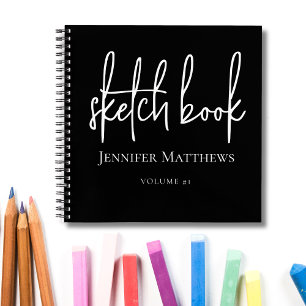 Black White Script Name Personalized Sketchbook Notebook