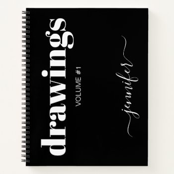 Black White Script Name Personalized Sketchbook Notebook by monogramgallery at Zazzle