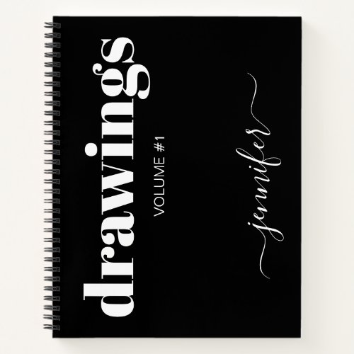 Black White Script Name Personalized Sketchbook Notebook