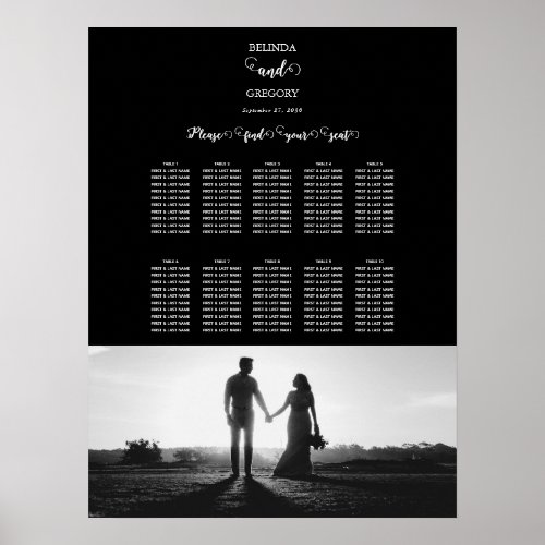 Black  White Script Photo Wedding Seating Chart