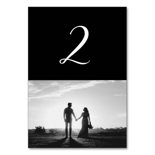 Black  White Script Photo Wedding Table Number