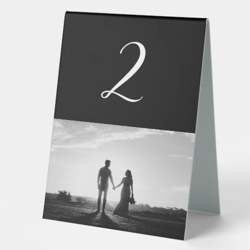 Black  White Script Photo Wedding Table Number Table Tent Sign