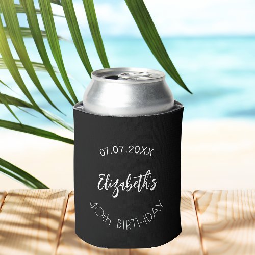 Black white script simple birthday can cooler