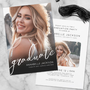 Black White Script Simple Photo Graduation Invitation
