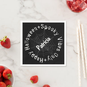 Black White Script Spooky Modern Happy Halloween Napkins