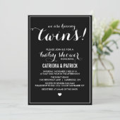 Black & White Script Twins Baby Shower Invitation (Standing Front)