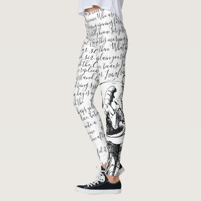 Black & White Script Vintage Alice in Wonderland Leggings (Left)