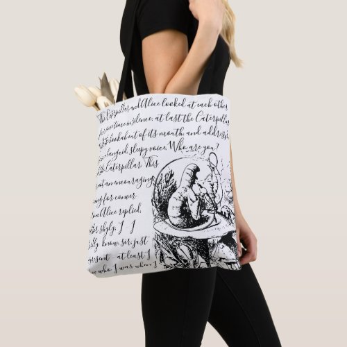 Black  White Script Vintage Alice in Wonderland Tote Bag