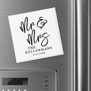 Black White Script Wedding Favor Magnet