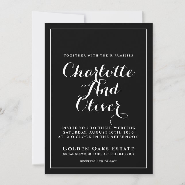 Black White Script Wedding Invitation (Front)