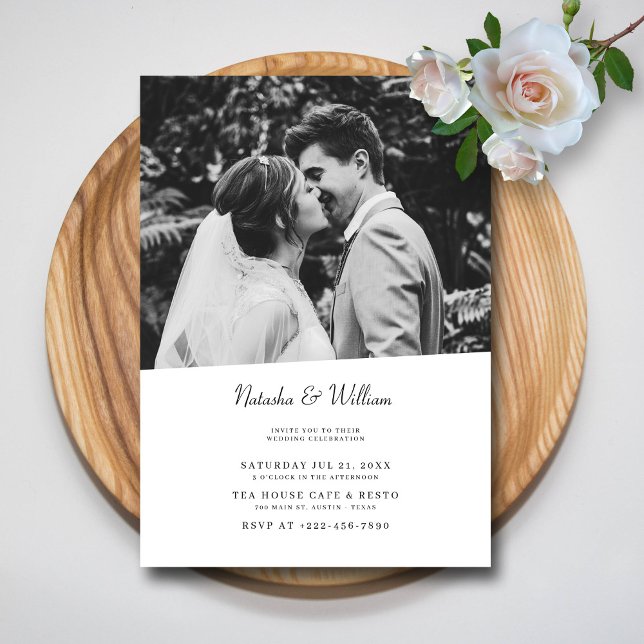 Black White Script Wedding Invitation (Modern Love, Geometric Style: Personalized Wedding Invitation)